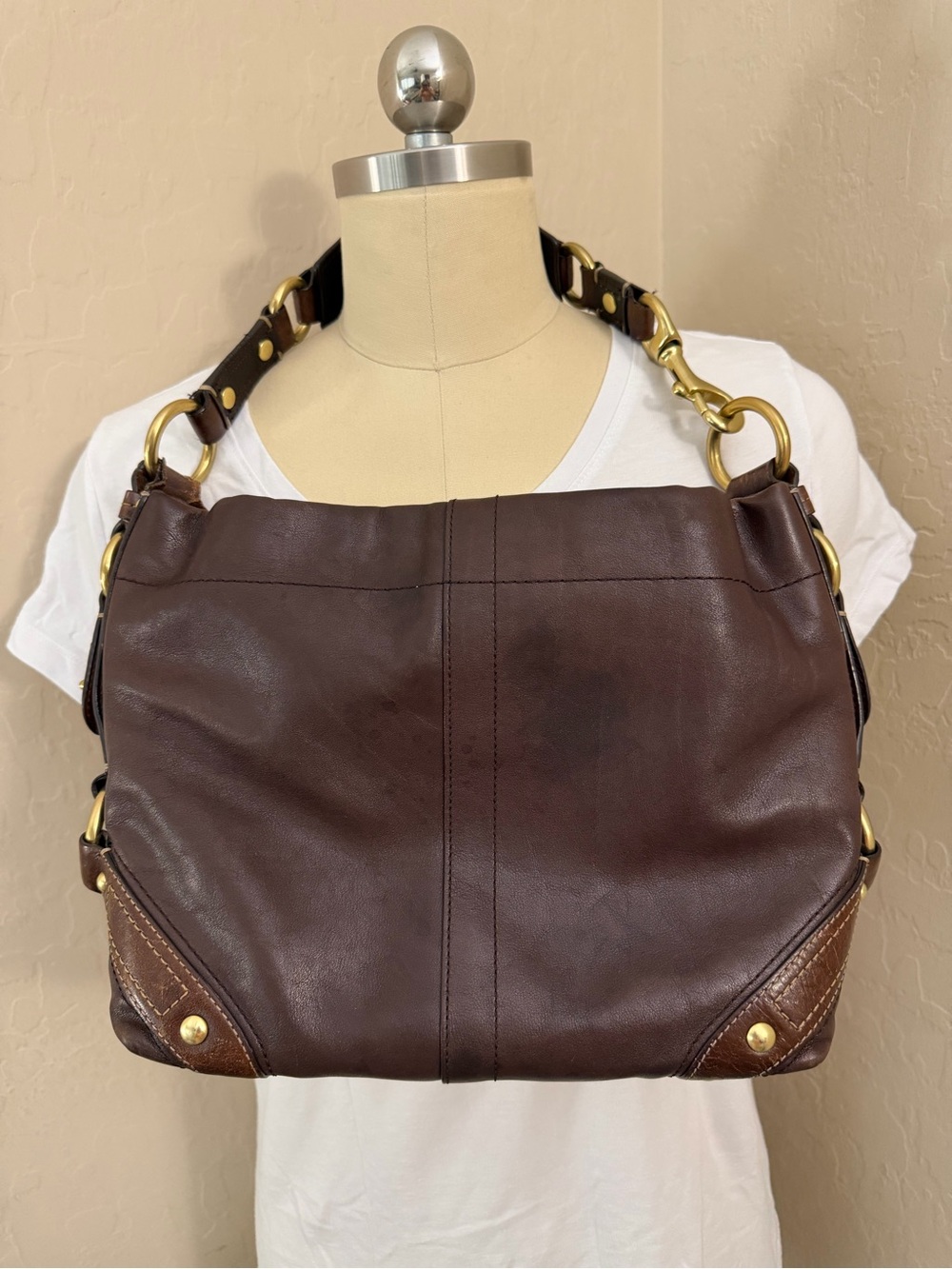 Coach Chocolate Brown Leather Shoulder Bag with Gold Hardware